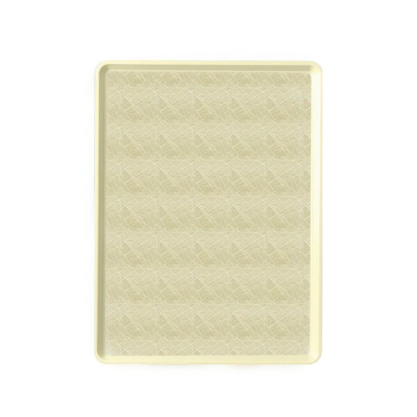 A close-up of a Cambro Abstract Tan Dietary Tray with a patterned design.
