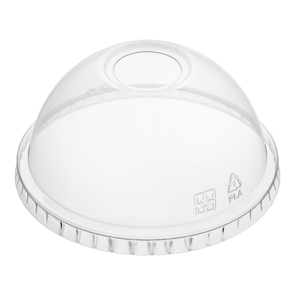 EcoChoice 9, 12, 16, 20 & 24 oz. PLA Compostable Plastic Cold Cup Dome Lid with Opening - 50/Pack