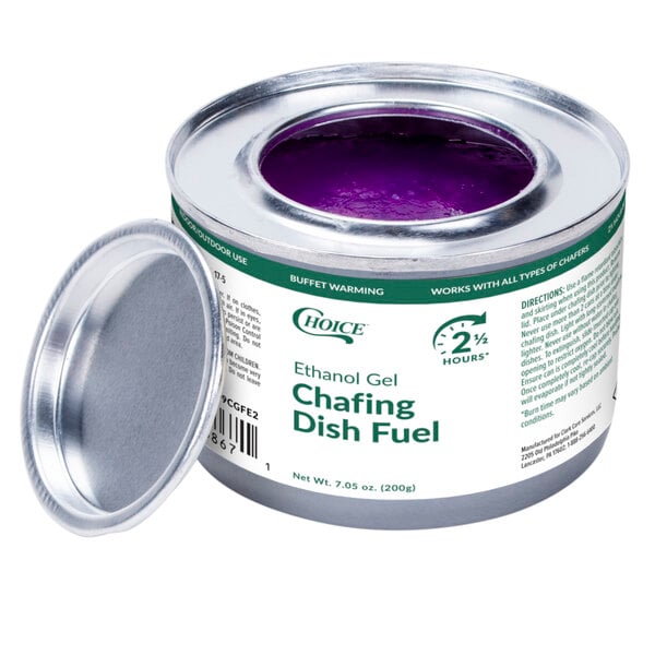 A can of Choice ethanol gel chafing dish fuel with a removable lid.