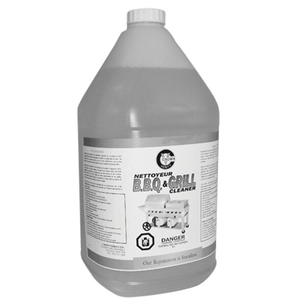 A white jug of Crown Verity B.B.Q. and Grill Cleaner with a blue label.