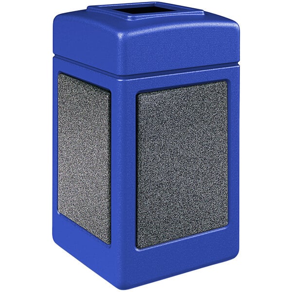 a blue rectangular object with a square base