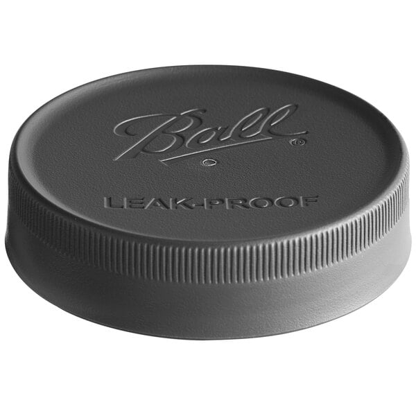 A Ball black plastic leak-proof lid with the Ball logo in white.