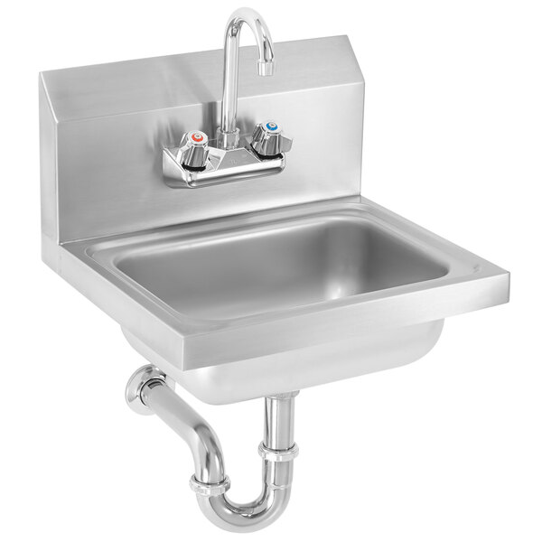 A Vollrath stainless steel wall mounted hand sink with a faucet and strainer.