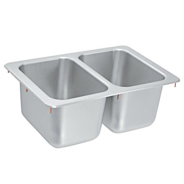 a silver metal container with two compartments