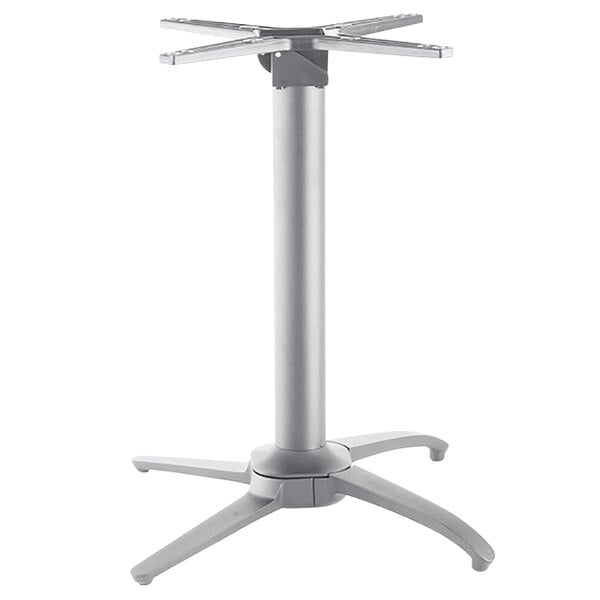 A metallic silver NOROCK outdoor table base.