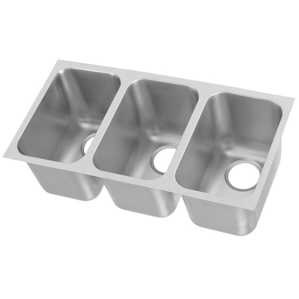 Three Vollrath stainless steel sink bowls welded together.