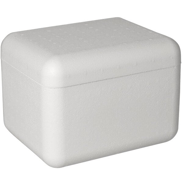 A white foam cooler with a lid.