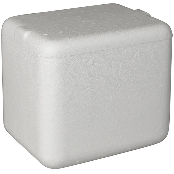 A white styrofoam box with a lid.