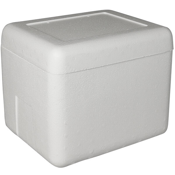 A white styrofoam insulated cooler box.