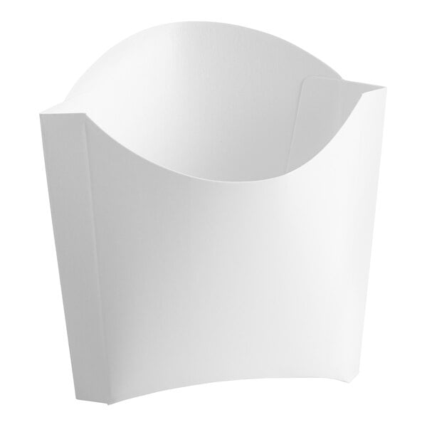 A white paper French fry scoop with a shadow.