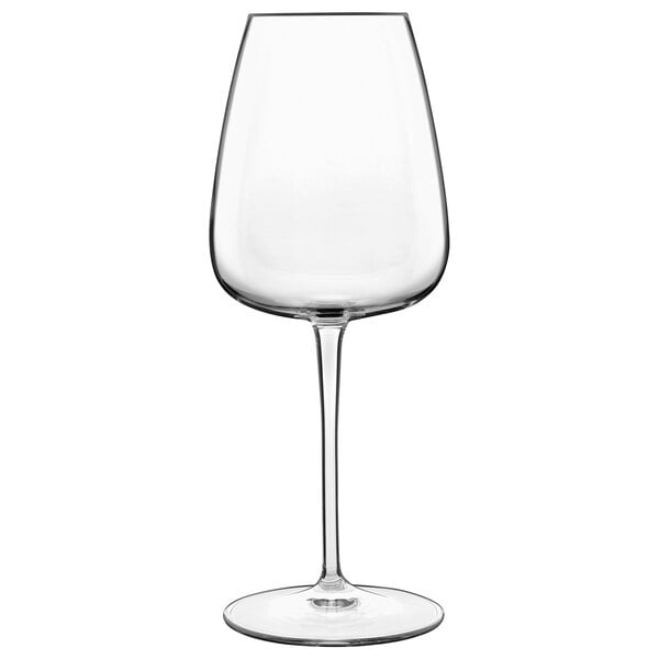 A clear Luigi Bormioli Riesling wine glass with a stem.