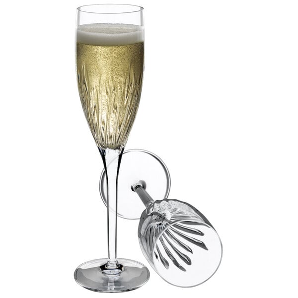 A Luigi Bormioli Incanto champagne flute with a silver rim.