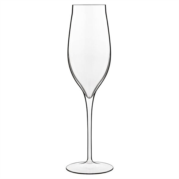 A clear Luigi Bormioli Vinea Champagne Flute with a stem.