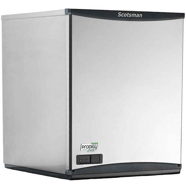 A white rectangular Scotsman Prodigy Plus water cooled ice machine with a black handle.