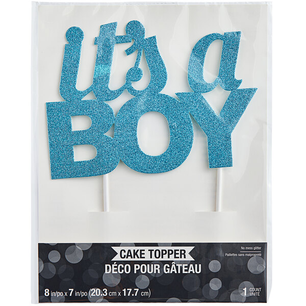 A package of blue glitter "It's a Boy" cake topper.