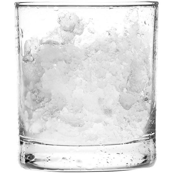 a glass with ice in it