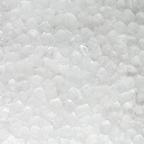 A pile of Scotsman nugget ice with a white background.