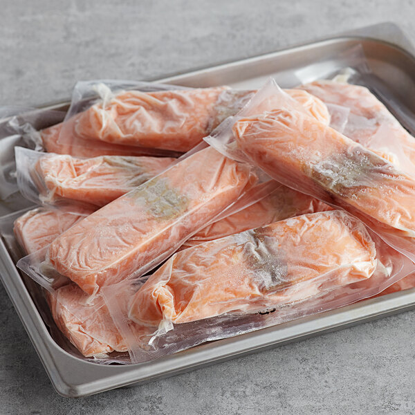 High Liner Foods frozen Atlantic salmon in plastic bags.