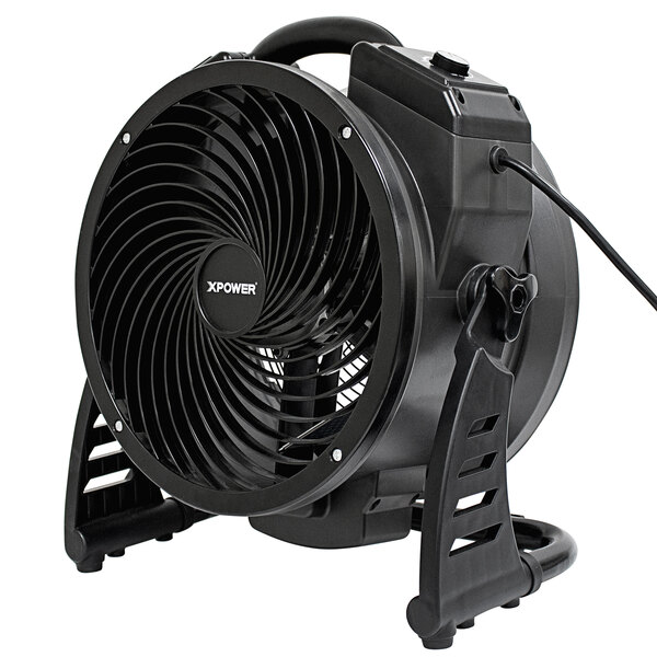 An XPOWER black axial air mover with a cord attached.