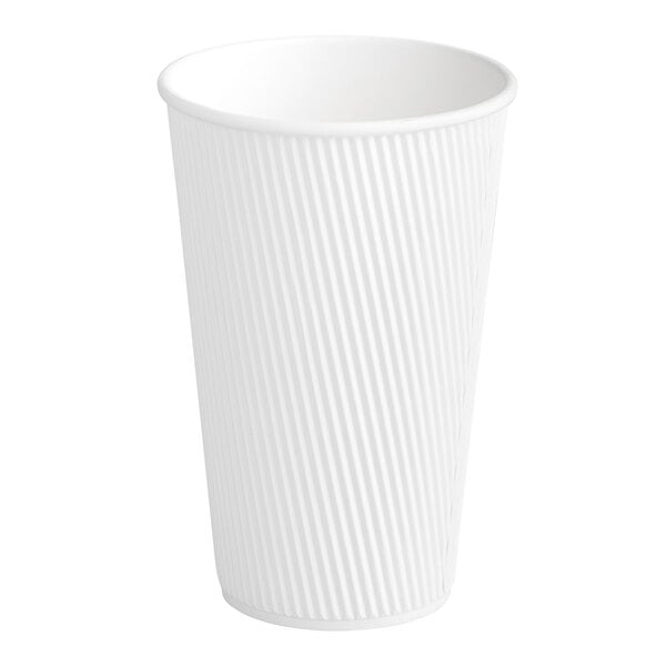 A white paper hot cup with a ribbed surface.