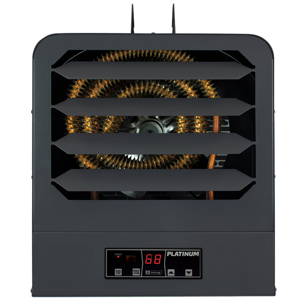 A black square King Electric industrial unit heater with a digital display showing numbers and letters.