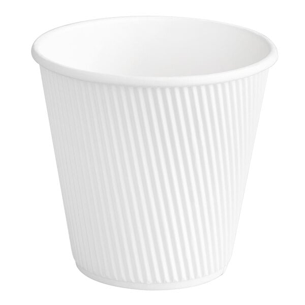 A white Choice paper hot cup with a ribbed surface.