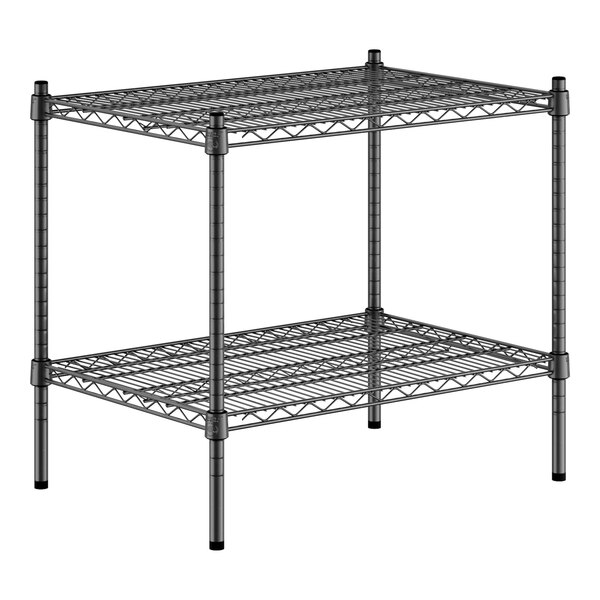 A Regency black metal wire shelving kit with 2 shelves.