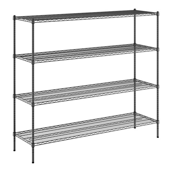 A black wire Regency shelving unit with four shelves.