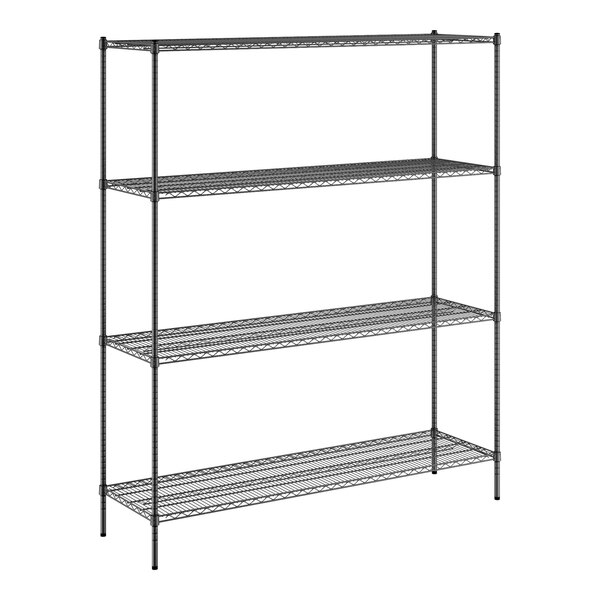 A black wire Regency shelving unit with four shelves.