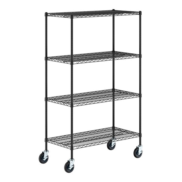 Regency 21" x 42" NSF Black Epoxy 4-Shelf Kit with 64" Posts and Casters