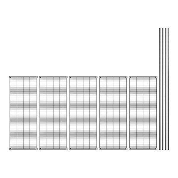 A row of wire mesh panels with black metal rods.