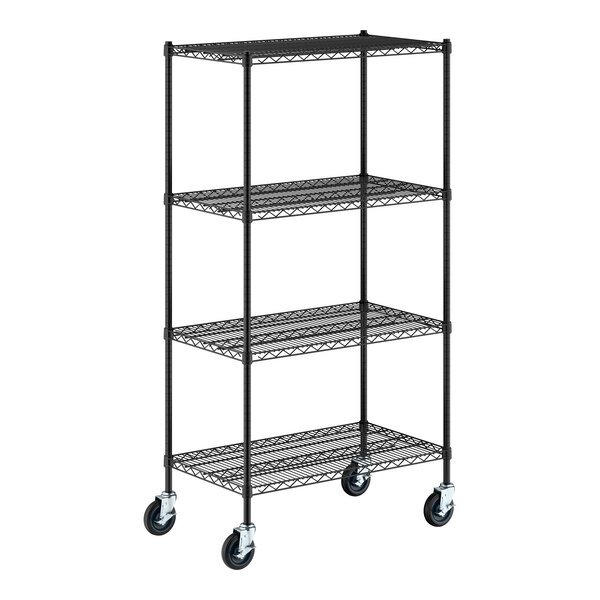 Regency 21" x 36" NSF Black Epoxy 4-Shelf Kit with 64" Posts and Casters
