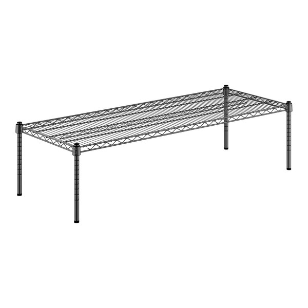 A Regency black metal wire shelf kit with posts.