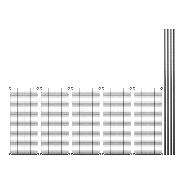 A white grid with black lines over metal rods.