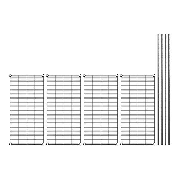 A row of metal grids with four vertical poles.