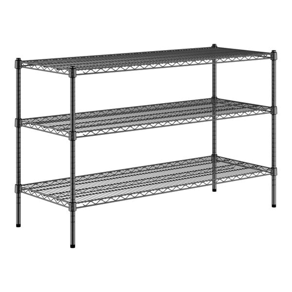 A Regency black metal 3-shelf kit for wire shelving.