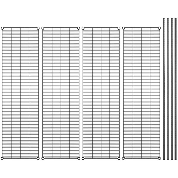 A row of black metal grids with metal rods.