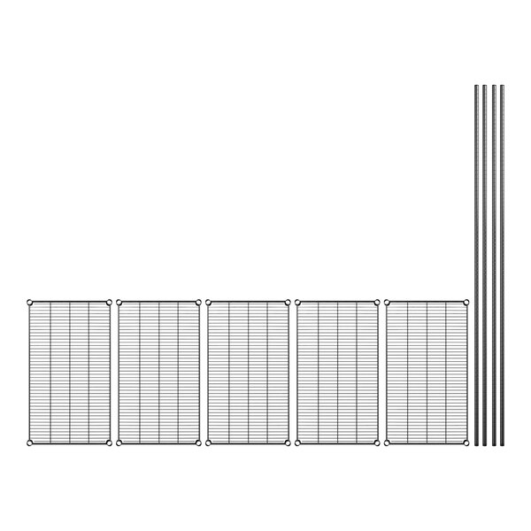 A row of black metal grids with metal bars.