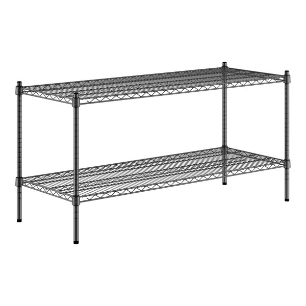 A black wire shelf kit with two shelves and posts.