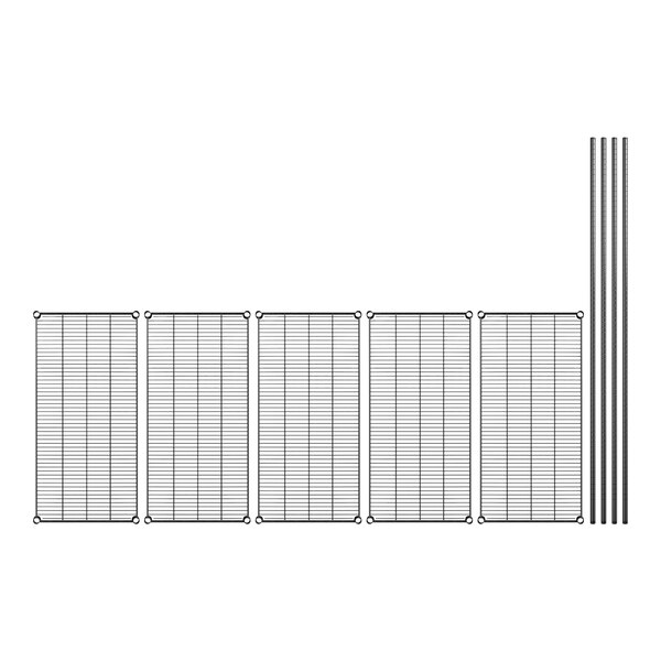 A row of black metal grids with metal bars running from top to bottom.