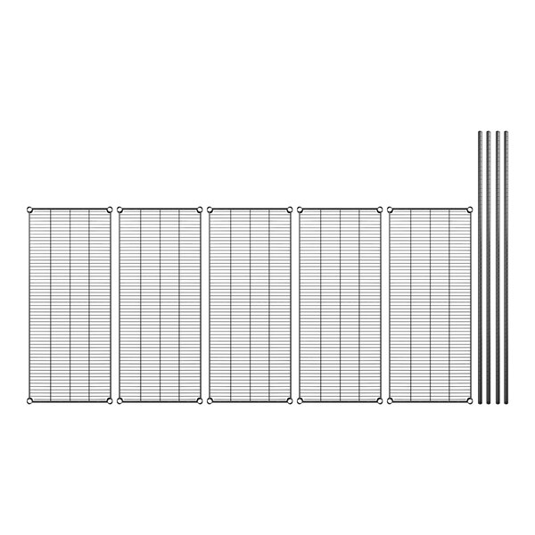 A Regency black wire shelving kit with metal grids and poles.