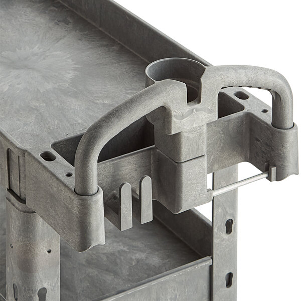 A grey plastic Lavex utility cart with a handle.