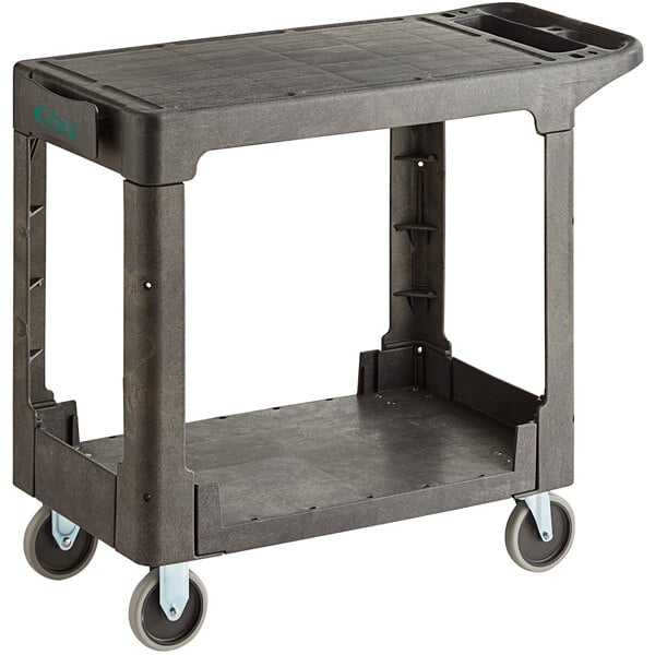 Lavex Large Black 3-Shelf Utility Cart with Flat Top and Built-In