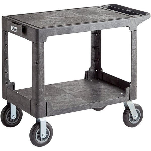 Large Heavy Duty 2 Shelf Plastic Utility Warehouse Cart 550 LBS Capacity 4 Wheel 