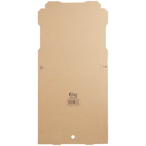 A close-up of a Choice kraft corrugated pizza box.