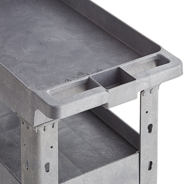 A Lavex gray plastic utility cart with three shelves.