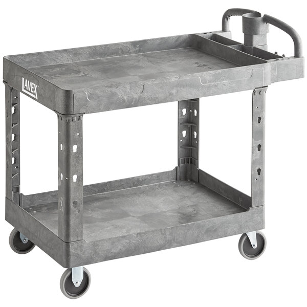 Rubbermaid 2192463 Brute Gray Large Lipped Two Shelf Utility Cart with Ergonomic Handle