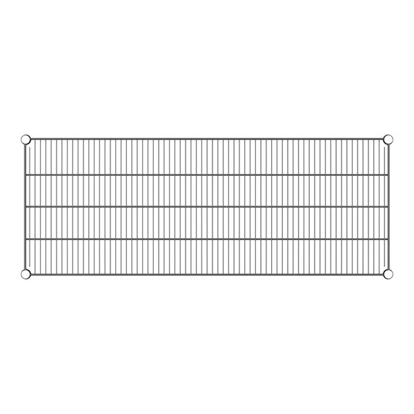 A rectangular black wire shelf with a grid pattern.