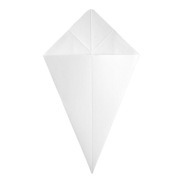 A white square cardboard fry cone used for serving food.