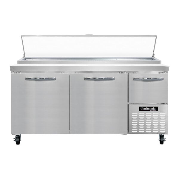 Continental Refrigerator PA68N 68" Pizza Prep Table with Two Full Doors and One Half Door